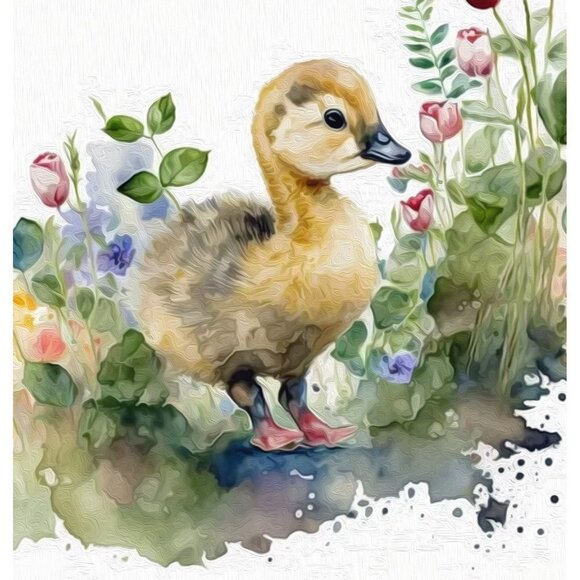 8x10 Cute Baby Gosling Floral Oil Painting Watercolor Art‎ Print - Picture 2 of 5
